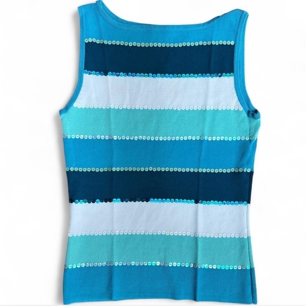 Anne Klein Collection Blue Striped Sequin Coastal Whimsy Something Blue Tank Top